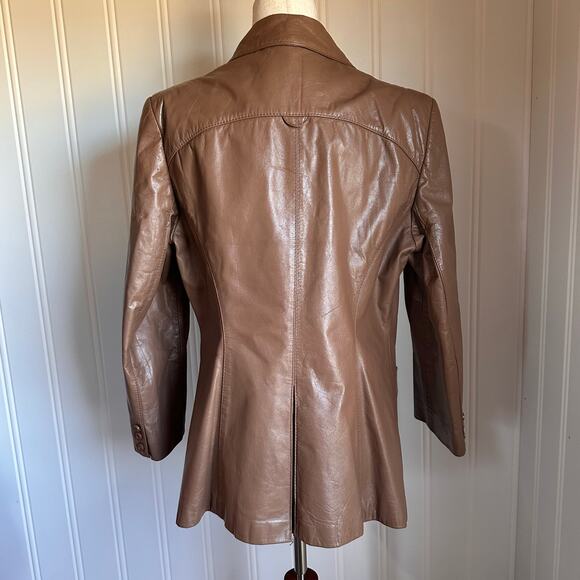 Vintage 90s Etienne Aigner Tan Leather Jacket M - Picture 4 of 5